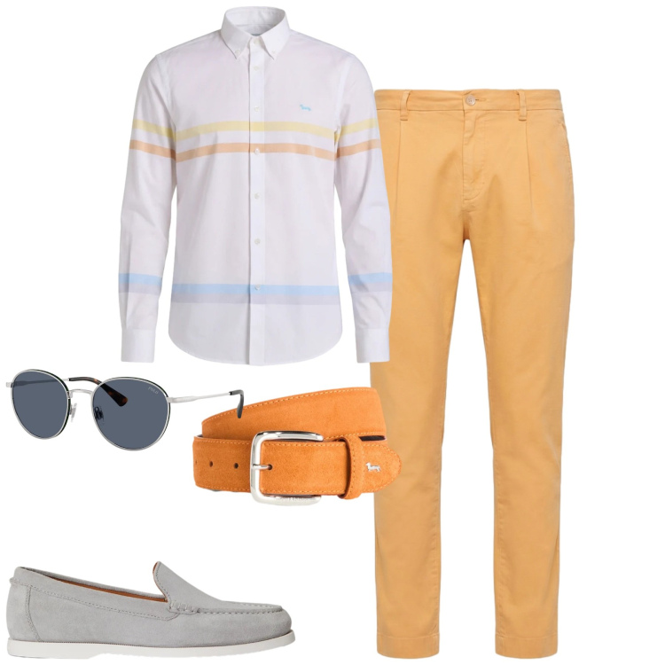 Outfit uomo - City. Stile Urban per Tutti i giorni. Abbinamento con cinture, pantaloni, camicie, occhiali da sole, scarpe stringate.