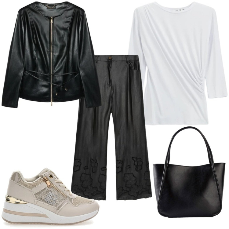 Outfit donna - Total look #2394231. Stile Basic per Tutti i giorni. Abbinamento con shopping bag, top, pantaloni, blazer, sneakers.
