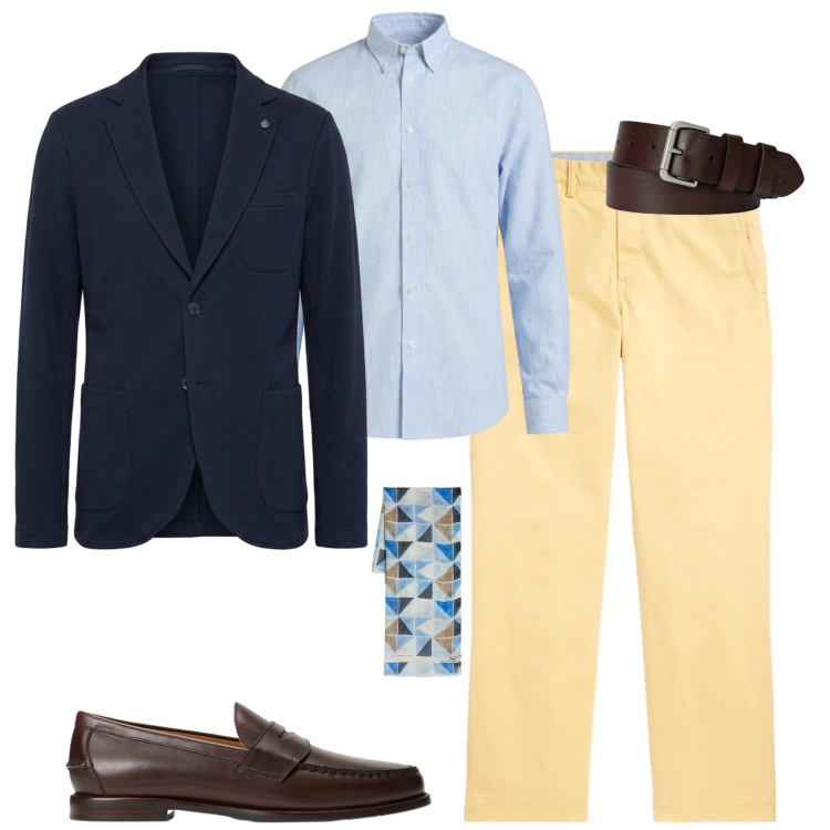 Outfit uomo - In città con stile. Stile Business/Elegante per Tutti i giorni. Abbinamento con sciarpe, camicie, giacche, cinture, pantaloni, scarpe stringate.