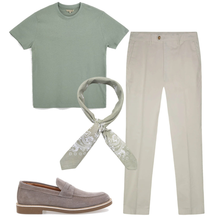 Outfit uomo - Maggior. Stile Urban per Tutti i giorni. Abbinamento con scarpe stringate, pantaloni, sciarpe e foulard, t-shirt.