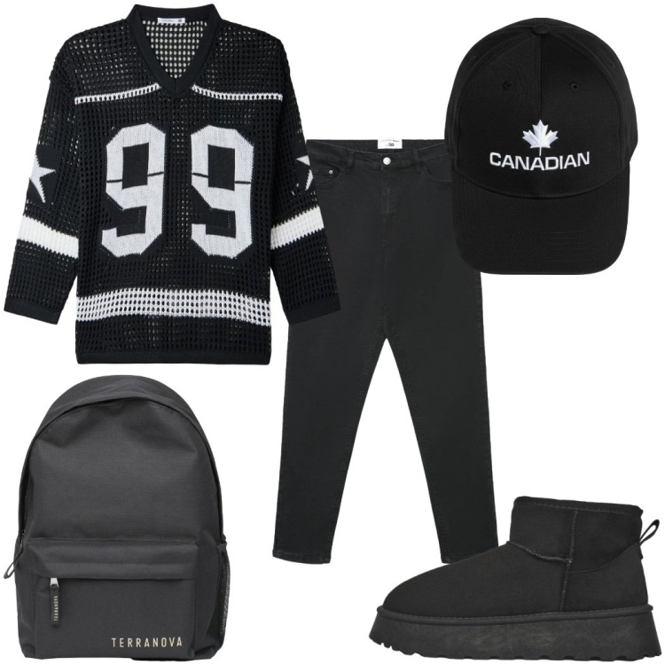 Outfit donna - Total look #2394256. Stile Urban per Scuola/Università. Abbinamento con zaini, stivaletti, jeans skinny, maglieria, berretti.