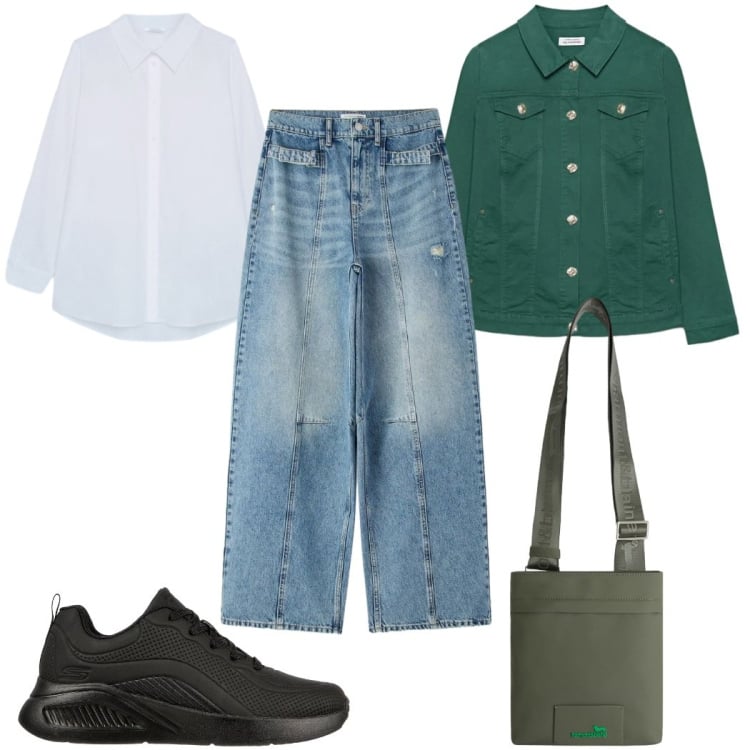 Outfit donna - Total look #2394264. Stile Casual per Tutti i giorni. Abbinamento con jeans, borse a tracolla, blazer, camicie, sneakers.