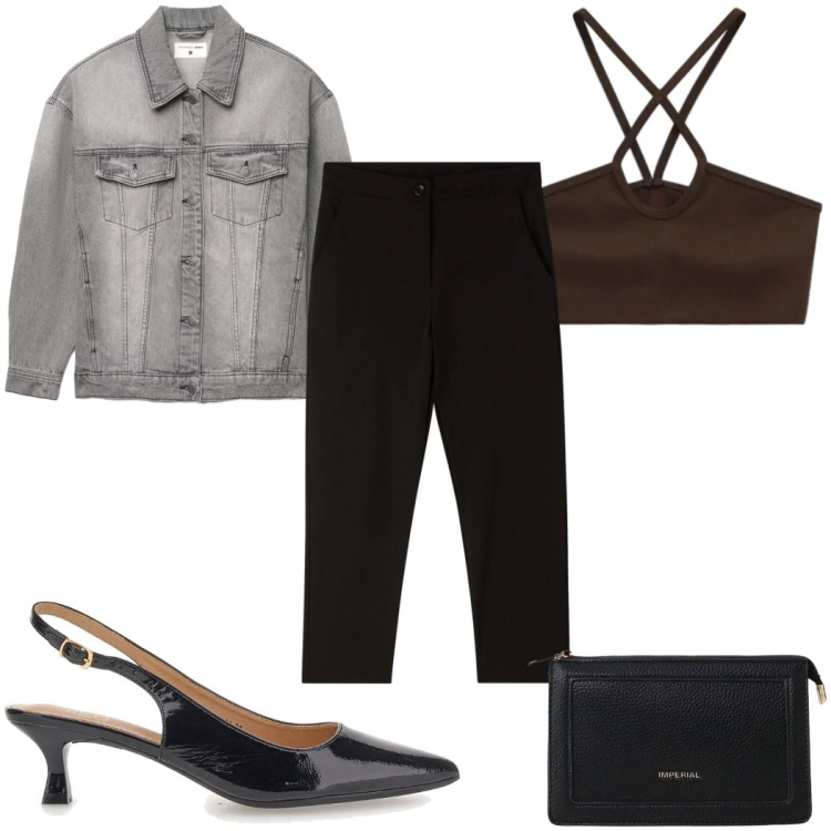 Outfit donna - Total look #2394286. Stile Casual chic per Tutti i giorni. Abbinamento con pantaloni capri, cappotti, top, borse a tracolla, décolleté.