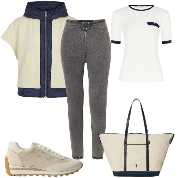 Outfit donna - Total look #2394288. Stile Casual per Tutti i giorni. Abbinamento con t-shirt, piumini, jeggings, borse tote, sneakers.