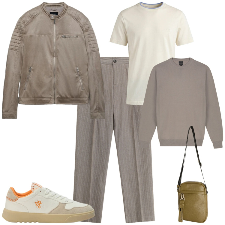 Outfit uomo - Casual ufficio tempo libero. Stile Casual per Tutti i giorni. Abbinamento con giacche, sneakers, borse sportive, t-shirt, pantaloni, maglieria.