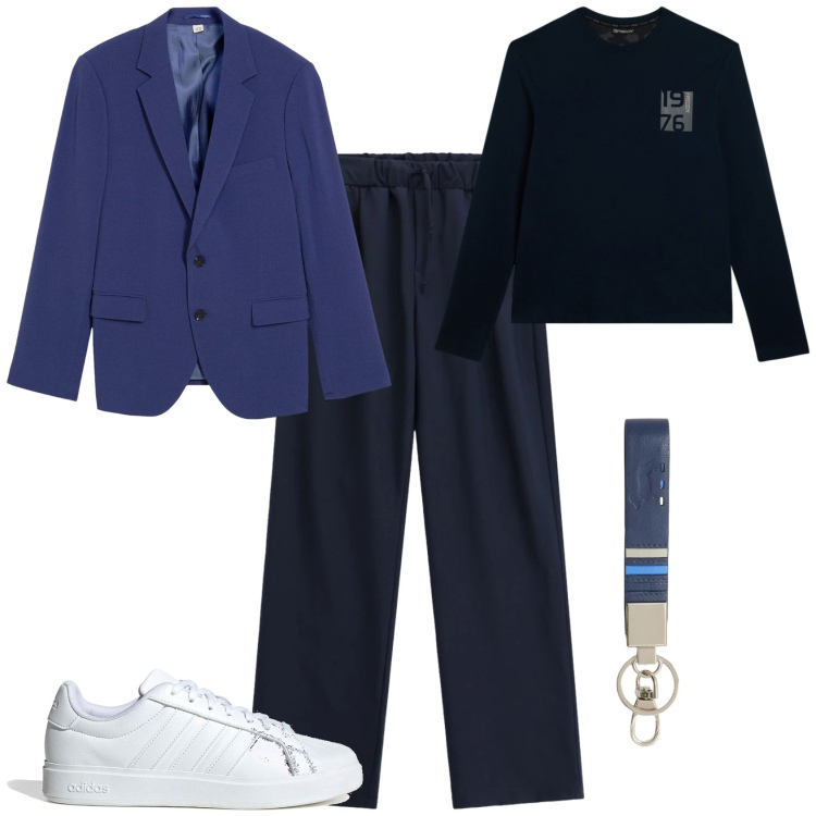 Outfit uomo - Trendy ufficio tempo libero. Stile Trendy per Tutti i giorni. Abbinamento con giacche, pantaloni, portachiavi, t-shirt, sneakers.