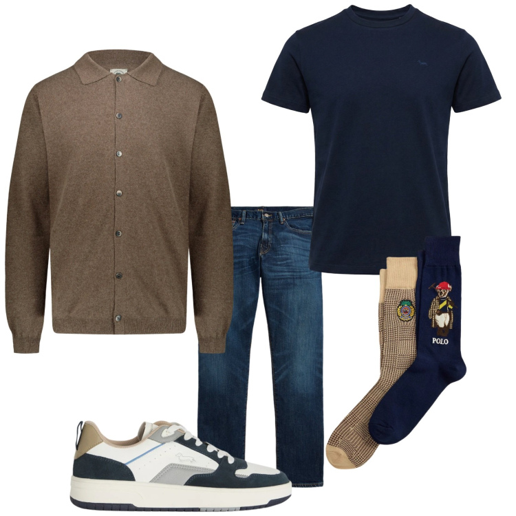 Outfit uomo - Total look #2394303. Stile Trendy per Tutti i giorni. Abbinamento con t-shirt, sneakers, jeans dritti, calzini, polo.