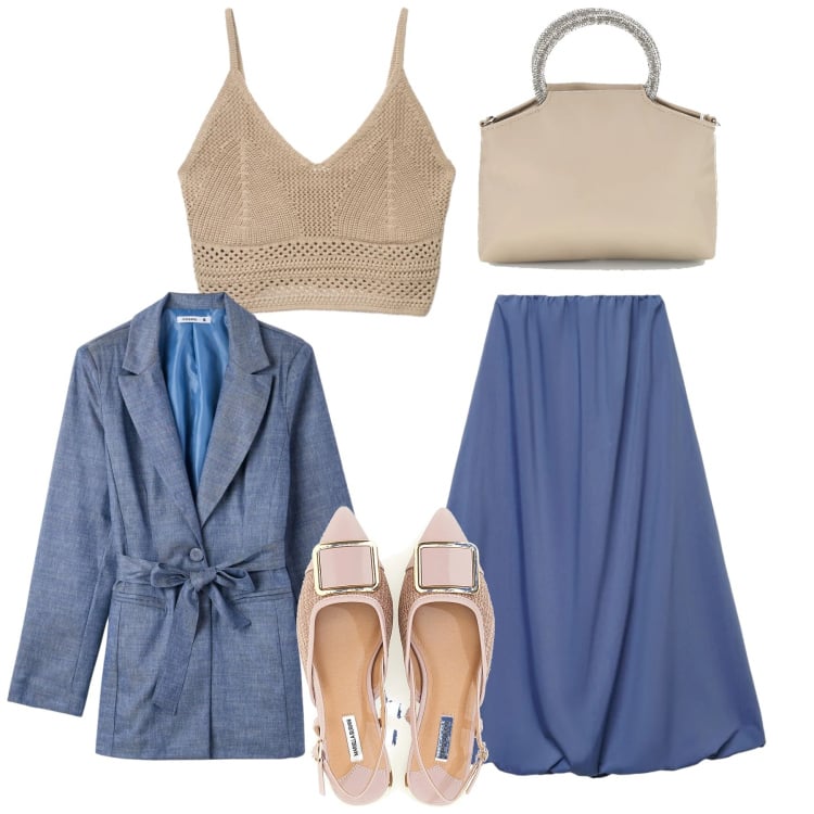 Outfit donna - Bon ton avion. Stile Bon Ton per Ufficio. Abbinamento con gonne lunghe, top, blazer, ballerine, borse a mano.