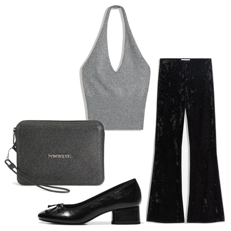 Outfit mujer - Minimal look. Estilo Minimal para Todos los días. Combinación con bolsos de mano, bailarinas, top, pantalones.