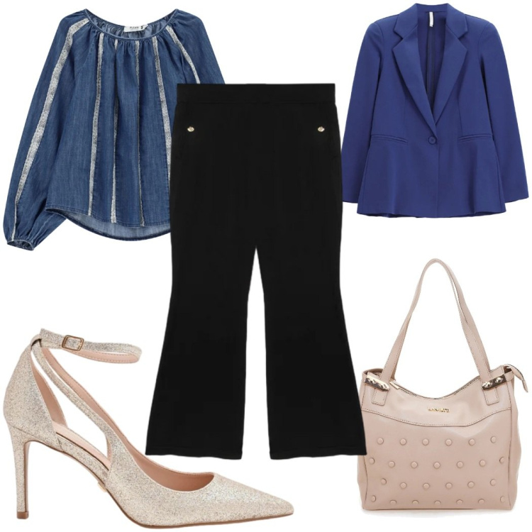 Outfit donna - Total look #2394321. Stile Trendy per Tutti i giorni. Abbinamento con bluse, blazer, décolleté, pantaloni, shopping bag.