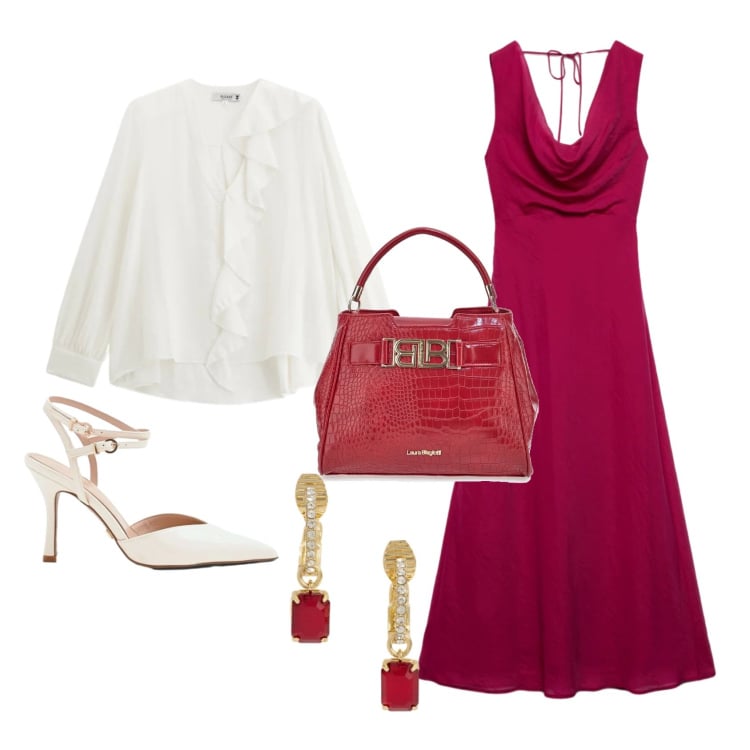 Outfit donna - Sera. Stile Bon Ton per Serata fuori. Abbinamento con vestiti lunghi, bluse, décolleté, orecchini, borse a mano.