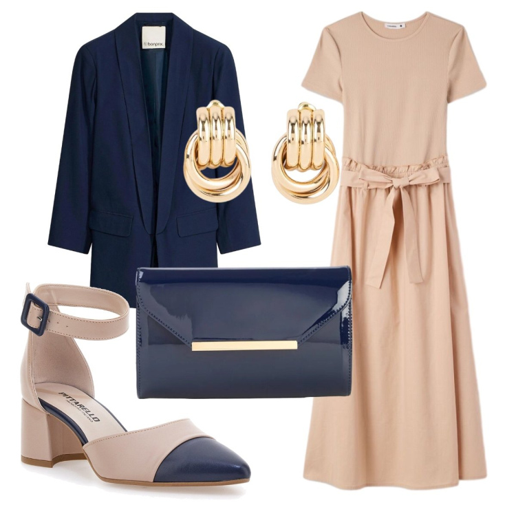 Outfit donna - Cerimonia perfetta con poca spesa. Stile Bon Ton per Cerimonia. Abbinamento con blazer, orecchini, pochette, vestiti lunghi, décolleté.