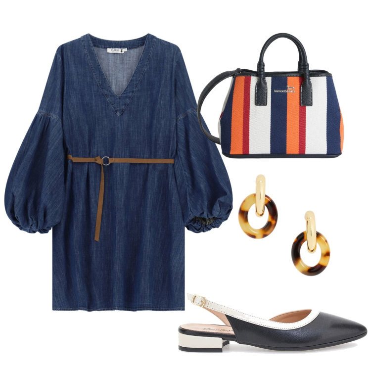 Outfit donna - Voglia d\'estate. Stile Casual chic per Tutti i giorni. Abbinamento con shopping bag, vestiti corti, orecchini, ballerine.