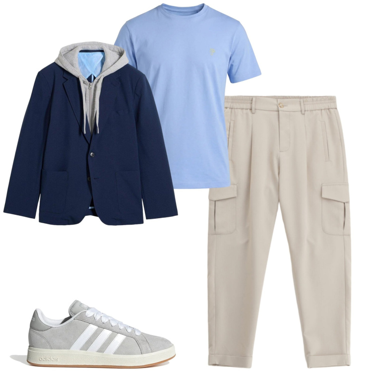 Outfit uomo - City. Stile Casual per Tutti i giorni. Abbinamento con giacche, t-shirt, pantaloni cargo, sneakers.