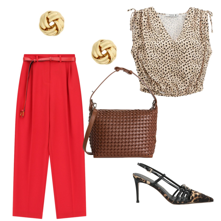 Outfit donna - Tutta mia la città. Stile Casual chic per Serata fuori. Abbinamento con décolleté, borse a spalla, top, pantaloni a palazzo, orecchini.