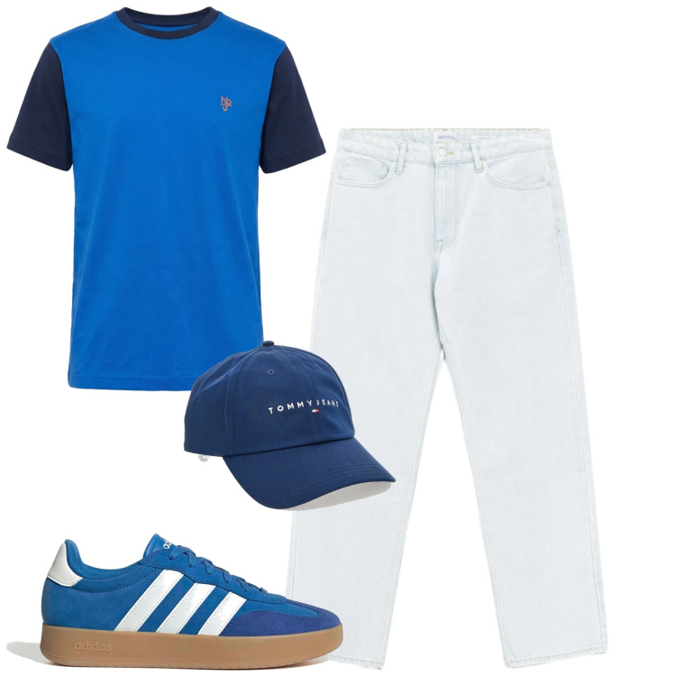 Outfit uomo - Total look #2394349. Stile Casual per Tutti i giorni. Abbinamento con t-shirt, jeans, cappelli con visiera, sneakers.