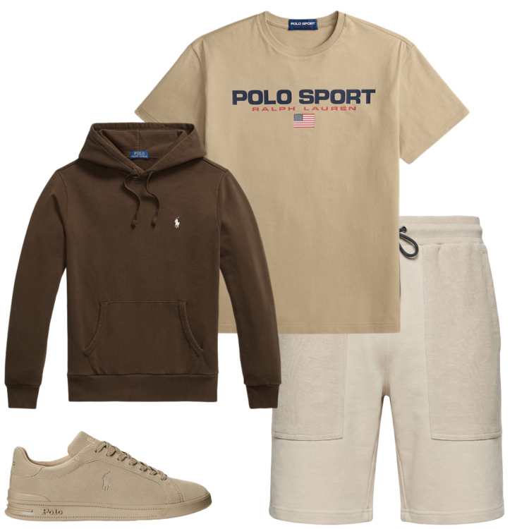 Outfit uomo - Urban Sportswear Essentials. Stile Urban per Tutti i giorni. Abbinamento con pantaloni corti, t-shirt, sneakers, felpe con cappuccio.