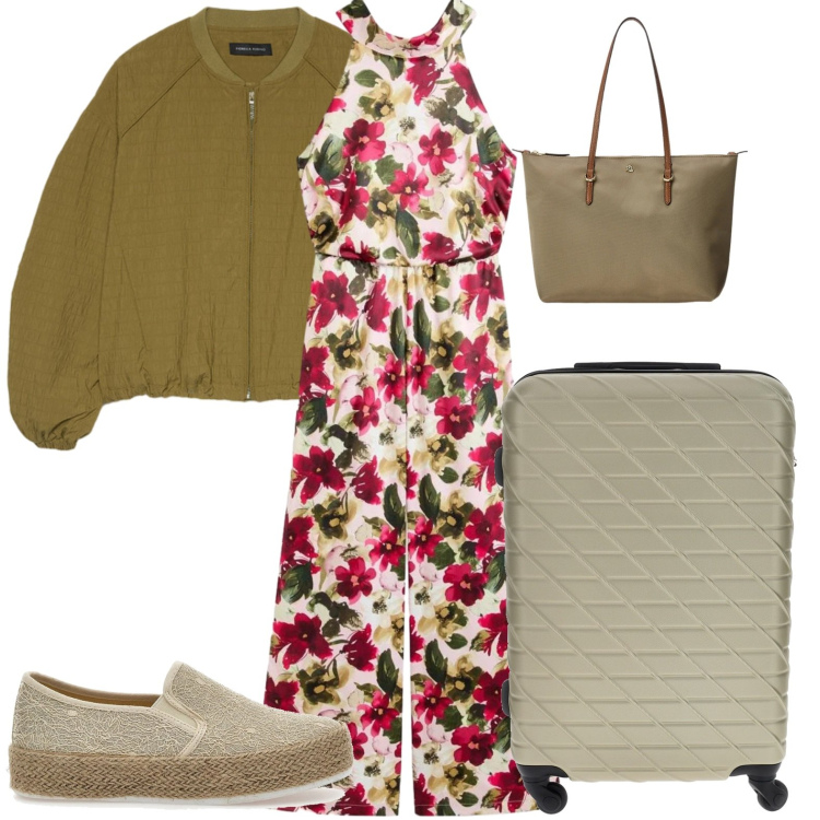 Outfit donna - Pronta a partire. Stile Urban per Tutti i giorni. Abbinamento con tute, blazer, borse tote, espadrillas, valigie.