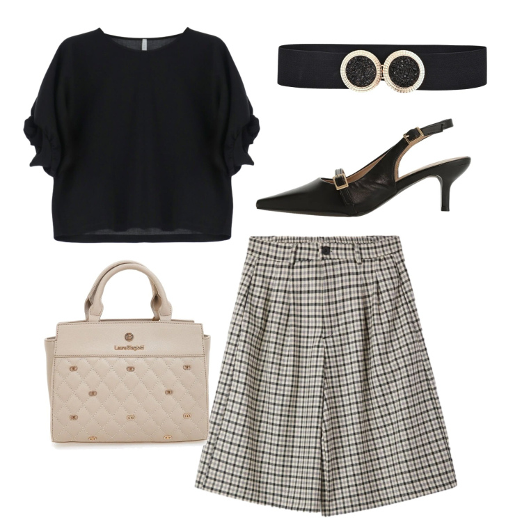 Outfit donna - Total look. Stile Bon Ton per Ufficio. Abbinamento con bermuda, sandali col tacco, bluse, cinture, borse a mano.