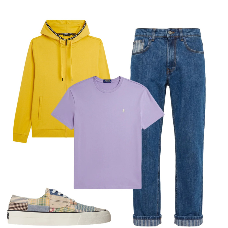 Outfit uomo - Total look #2394369. Stile Casual per Tutti i giorni. Abbinamento con jeans, felpe con cappuccio, sneakers, t-shirt.