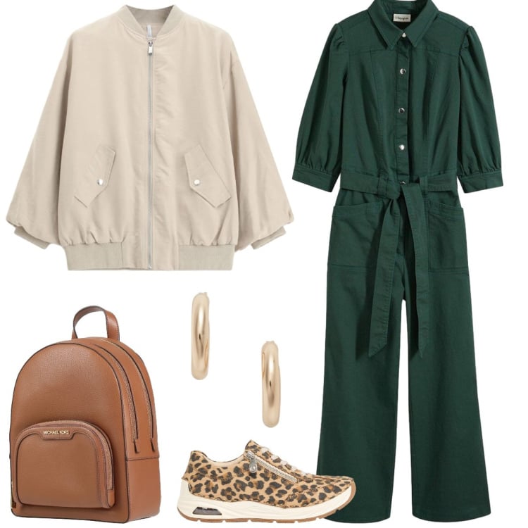 Outfit donna - Università. Stile Casual per Scuola/Università. Abbinamento con zaini, tute, sneakers, bomber, orecchini.