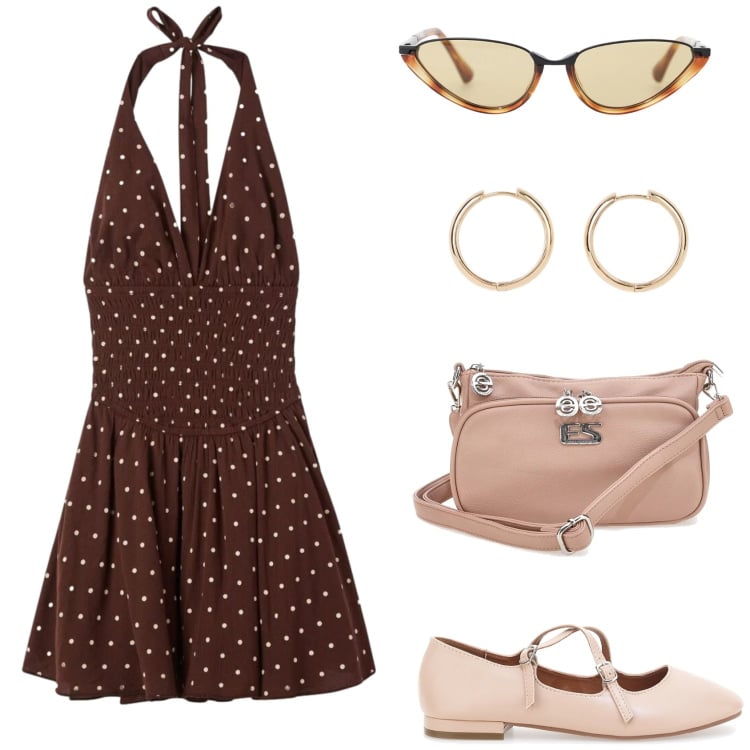 Outfit donna - Ballerine: il ritorno.. Stile Casual chic per Tutti i giorni. Abbinamento con orecchini, vestiti corti, occhiali da sole, ballerine, borse a tracolla.