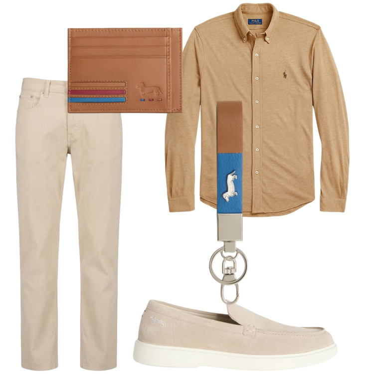 Outfit uomo - Basic di stile. Stile Trendy per Tutti i giorni. Abbinamento con portachiavi, scarpe stringate, portafogli, pantaloni, camicie.