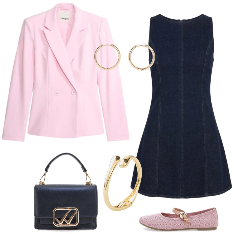 Outfit donna - Jeans bon ton. Stile Bon Ton per Tutti i giorni. Abbinamento con braccialetti, orecchini, blazer, vestiti corti, borse a tracolla, ballerine.