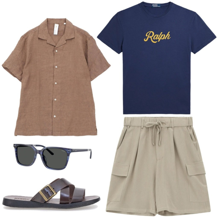 Outfit uomo - 28. From Germany. Stile Urban per Tutti i giorni. Abbinamento con camicie a manica corta, bermuda, t-shirt, occhiali da sole, sandali.