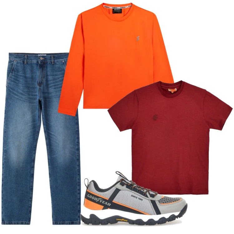 Outfit uomo - 29. Cambio gomme. Stile Urban per Tutti i giorni. Abbinamento con jeans dritti, t-shirt, t-shirt, stivali e stivaletti.