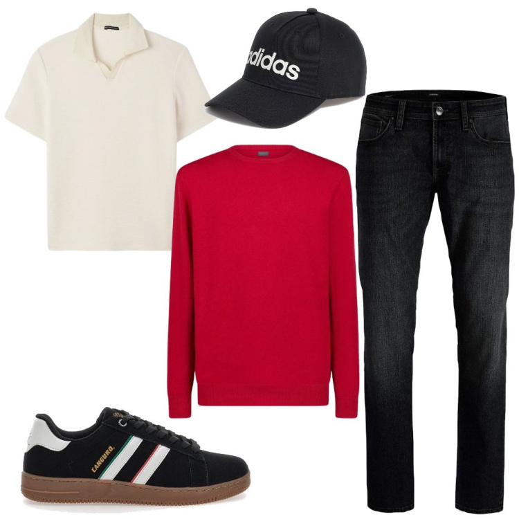 Outfit uomo - 32. Sottosopra. Stile Urban per Tutti i giorni. Abbinamento con jeans slim fit, polo, maglieria, cappelli, sneakers.