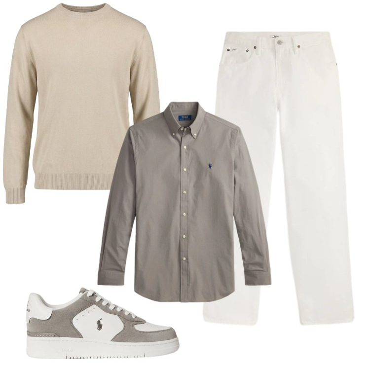 Outfit uomo - 36. Tirocinio. Stile Casual per Ufficio. Abbinamento con maglieria, camicie, sneakers, jeans.