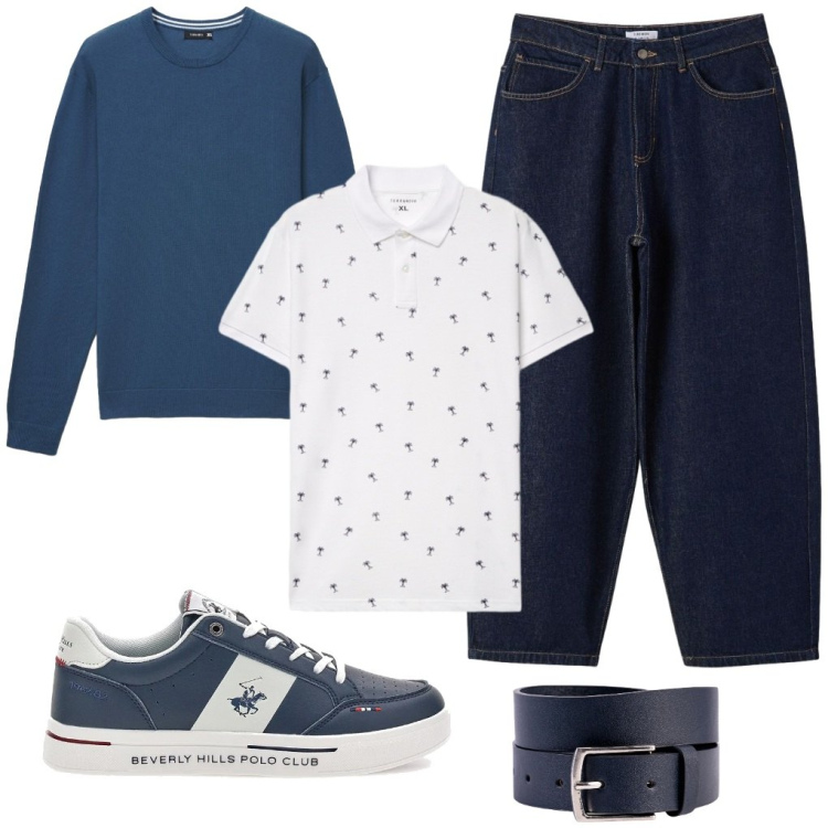 Outfit uomo - 38. Bianco- blu. Stile Casual per Tutti i giorni. Abbinamento con maglieria, jeans, polo, cinture, sneakers.