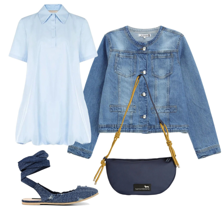 Outfit donna - Abito polo. Stile Casual chic per Tutti i giorni. Abbinamento con borse a tracolla, blazer, vestiti chemisier, ballerine.
