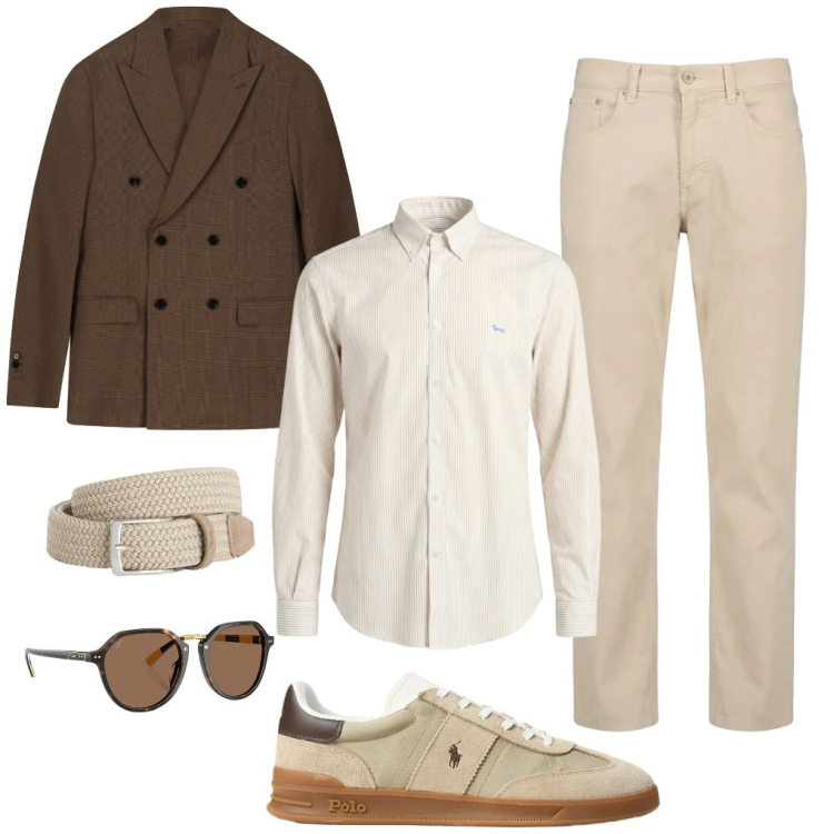 Outfit uomo - 39. I miei toni. Stile Casual per Ufficio. Abbinamento con cinture, camicie, pantaloni, occhiali da sole, sneakers, giacche.