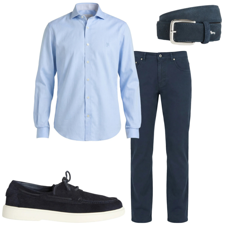 Outfit uomo - In ufficio. Stile Business/Elegante per Ufficio. Abbinamento con scarpe stringate, cinture, pantaloni, camicie.