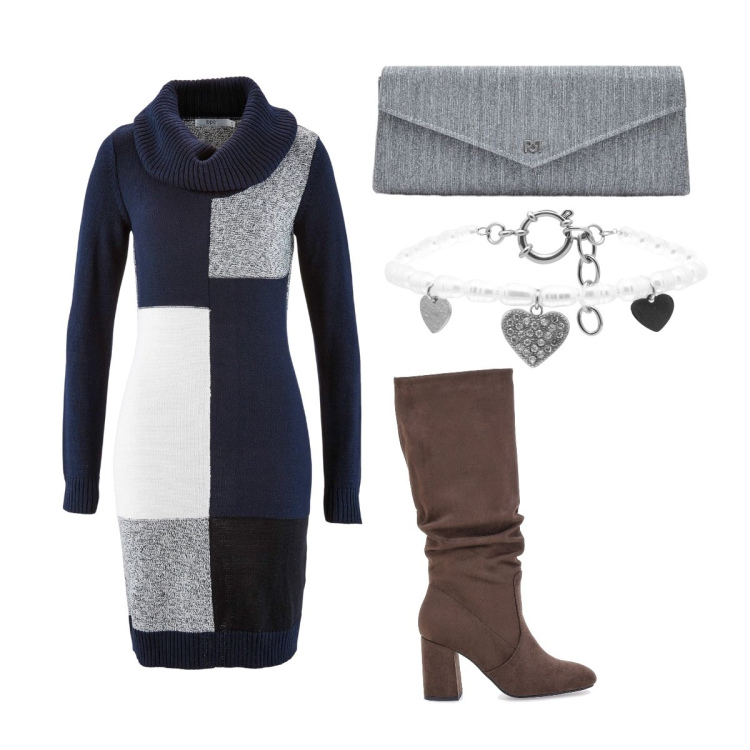 Outfit donna - Da domani piove. Stile Bon Ton per Serata fuori. Abbinamento con vestiti midi/longuette, pochette, braccialetti, stivali sopra il ginocchio.