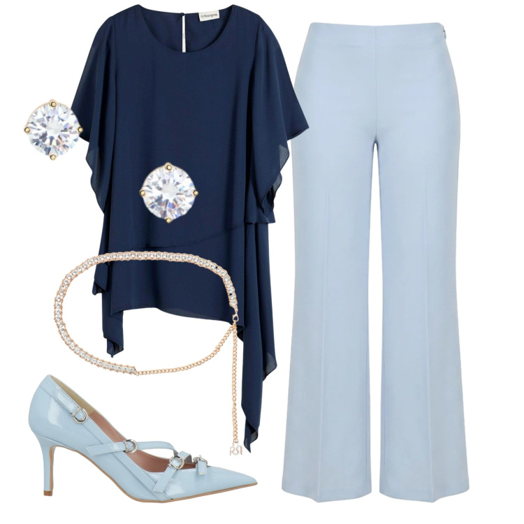 Outfit donna - Total look #2394479. Stile Chic per Cerimonia. Abbinamento con décolleté, bluse, cinture, pantaloni a palazzo, orecchini.