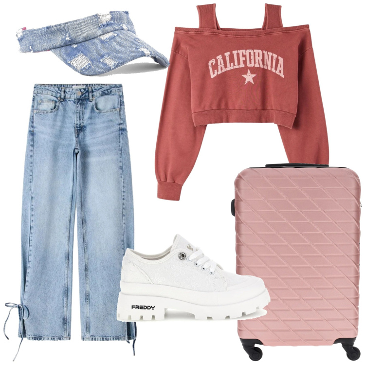 Outfit donna - Total look #2394480. Stile Basic per Tutti i giorni. Abbinamento con felpe, jeans, cappelli con visiera, valigie, sneakers.