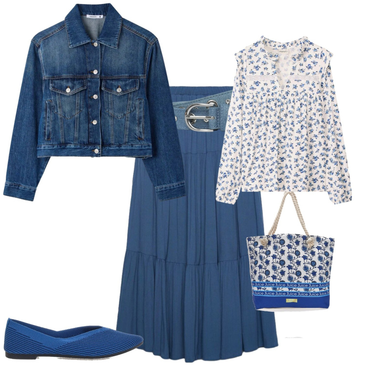 Outfit donna - Casual ufficio tempo libero. Stile Casual per Tutti i giorni. Abbinamento con bluse, gonne lunghe, cinture, cappotti, shopping bag, ballerine.