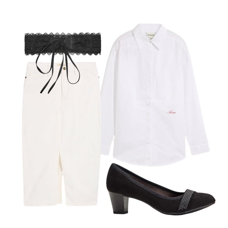 Outfit donna - Amour. Stile Minimal per Tutti i giorni. Abbinamento con décolleté, camicie, gonne longuette, cinture.