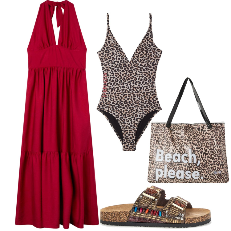 Outfit donna - Total look #2394492. Stile Basic per Mare. Abbinamento con vestiti lunghi, borse tote, costumi interi, ciabatte.