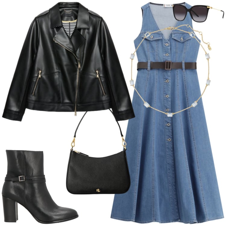 Outfit donna - Femminile e grintosa. Stile Trendy per Serata fuori. Abbinamento con stivaletti, vestiti midi/longuette, blazer, occhiali da sole, borse a spalla, collane.