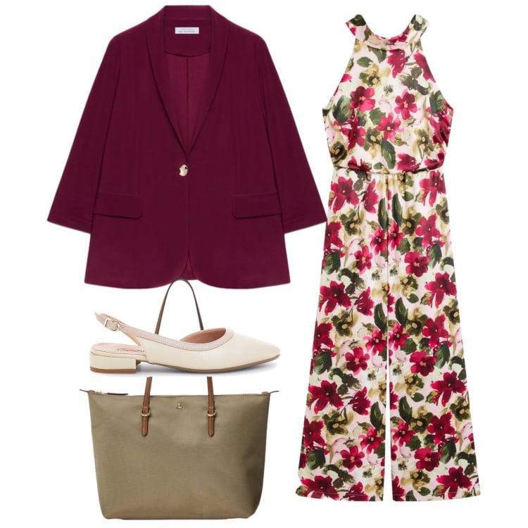 Outfit donna - La jumpsuit giocosa. Stile Bon Ton per Tutti i giorni. Abbinamento con tute, blazer, borse tote, sandali.