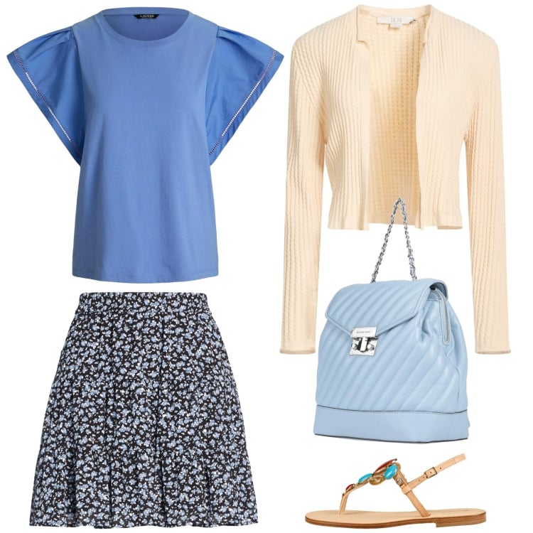 Outfit donna - In giro a Capri. Stile Casual per Tutti i giorni. Abbinamento con zaini, cardigans, top, minigonne, infradito.