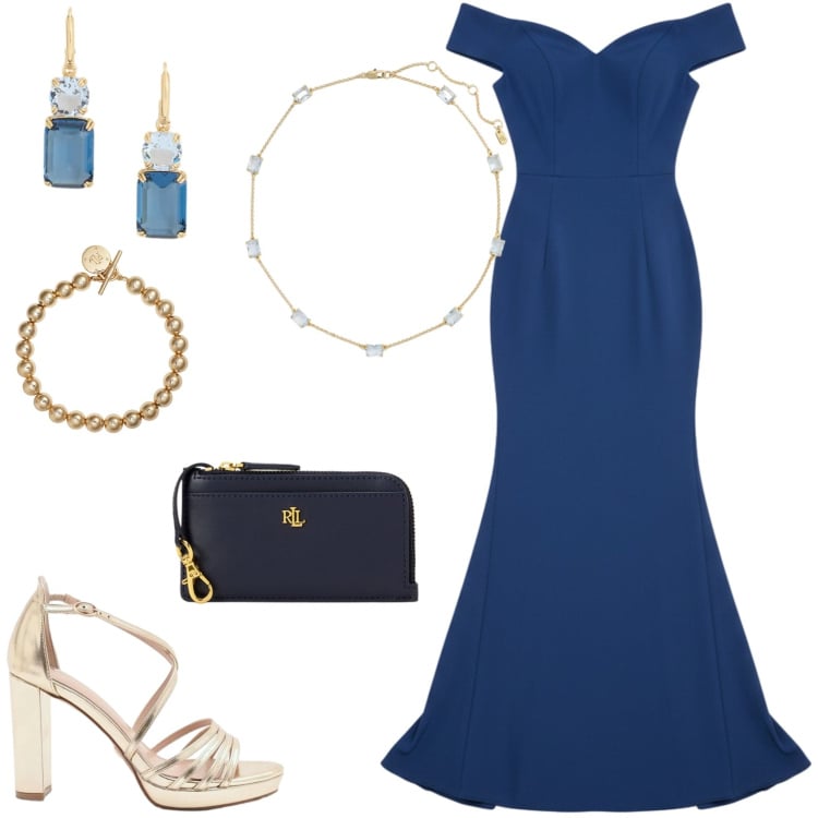 Outfit donna - L\'abito da cerimonia. Stile Glamour per Cerimonia. Abbinamento con vestiti lunghi, sandali col tacco, orecchini, braccialetti, portafogli, collane.