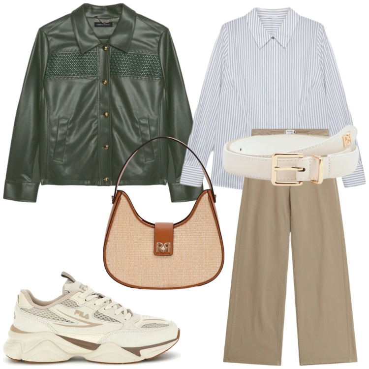 Outfit donna - Lo stile Urban da ufficio. Stile Urban per Ufficio. Abbinamento con pantaloni, borse a spalla, cinture, blazer, camicie, sneakers.