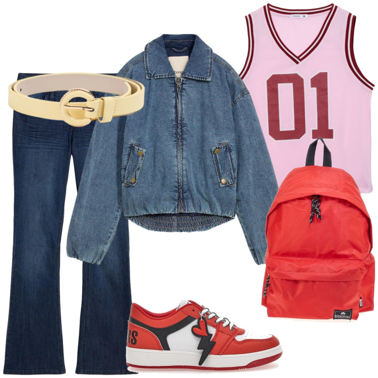 Outfit donna - Il look sportivo. Stile Casual per Tutti i giorni. Abbinamento con jeans bootcut, bomber, cinture, canottiere, zaini, sneakers.