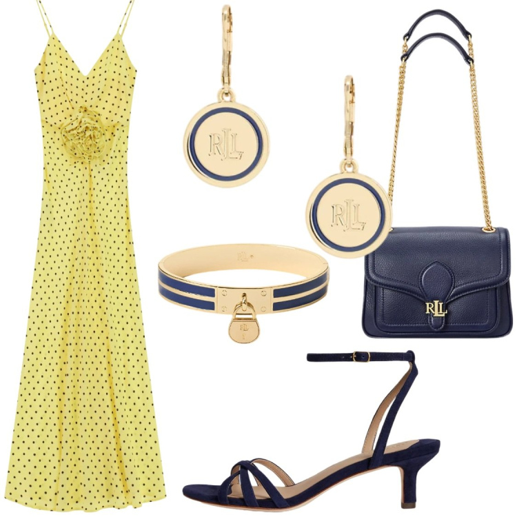 Outfit donna - Riviera Chic#vacanze. Stile Glamour per Serata fuori. Abbinamento con vestiti lunghi, orecchini, braccialetti con ciondoli, sandali col tacco, borse a spalla.