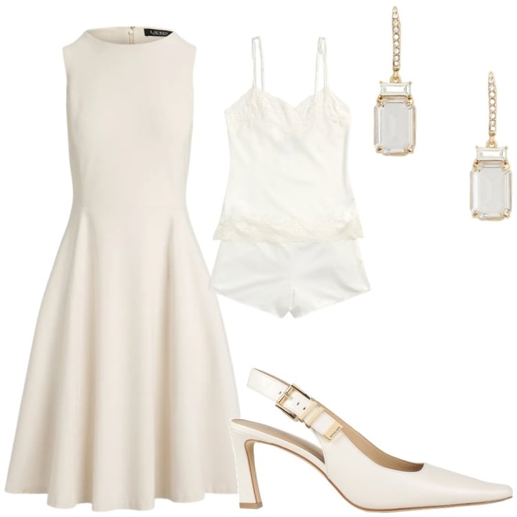 Outfit donna - Civil Chic Ceremony. Stile Chic per Cerimonia. Abbinamento con décolleté, vestiti corti, pigiama, orecchini.